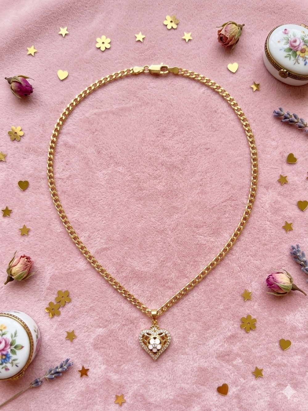 14k Gold plated Heart Pendant Chain 20” Necklace